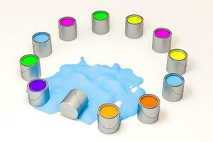 The buckets of paint with white background, 3d rendering. photo