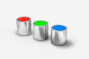 The buckets of colorful paint with white background, 3d rendering. photo