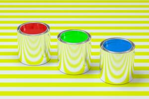 The buckets of colorful paint with white background, 3d rendering. photo