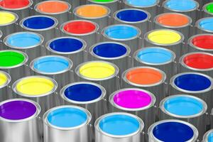 The buckets of colorful paint with white background, 3d rendering. photo