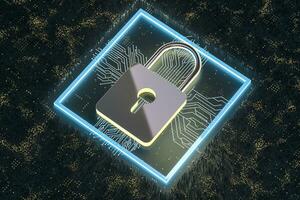 3d rendering, metal lock with digital concept background photo