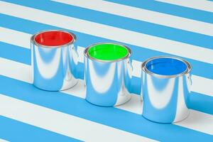 The buckets of colorful paint with white background, 3d rendering. photo