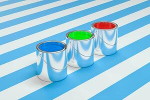 The buckets of colorful paint with white background, 3d rendering. photo