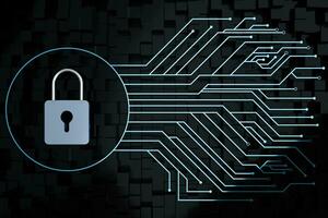 3d rendering, metal lock with digital concept background photo
