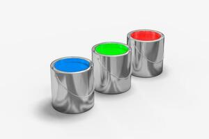 The buckets of colorful paint with white background, 3d rendering. photo