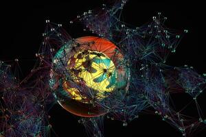 Glowing and magical sphere with connected lines, 3d rendering. photo