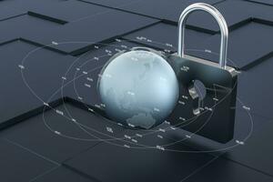 3d rendering, metal lock with digital concept background photo