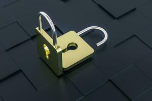 3d rendering, metal lock with digital concept background photo