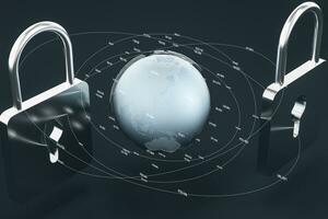 3d rendering, metal lock with digital concept background photo