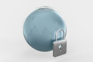 3d rendering, metal lock with digital concept background photo