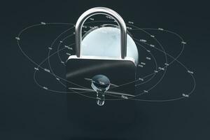 3d rendering, metal lock with digital concept background photo