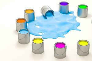 The buckets of paint with white background, 3d rendering. photo