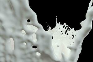 Purity splashing milk with black background, 3d rendering. photo