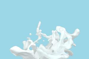 Purity splashing milk with blue background, 3d rendering. photo