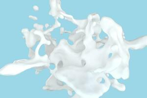 Purity splashing milk with blue background, 3d rendering. photo