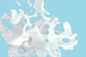 Purity splashing milk with blue background, 3d rendering. photo