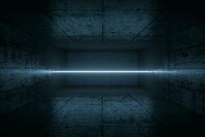 3d rendering, glowing magic lines in anbanoned room, dark background photo