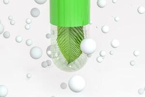 3d rendering, green capsule with leaf in it photo