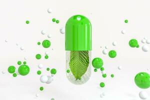 3d rendering, green capsule with leaf in it photo