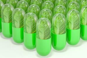 3d rendering, green capsule with leaf in it photo