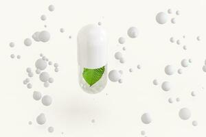 3d rendering, green capsule with leaf in it photo