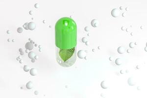 3d rendering, green capsule with leaf in it photo