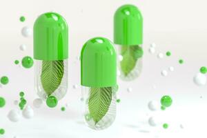 3d rendering, green capsule with leaf in it photo