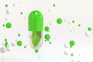 3d rendering, green capsule with leaf in it photo