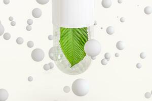 3d rendering, green capsule with leaf in it photo