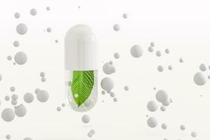 3d rendering, green capsule with leaf in it photo