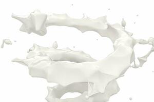 Purity splashing milk with creative shapes, 3d rendering. photo