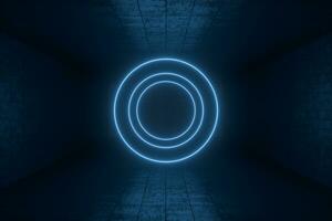 3d rendering, glowing magic lines in anbanoned room, dark background photo