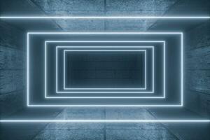 3d rendering, glowing magic lines in anbanoned room, dark background photo