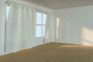 An empty room with sunshine come through the curtain, 3d rendering. photo