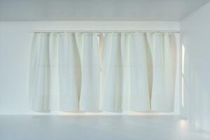 An empty room with sunshine come through the curtain, 3d rendering. photo