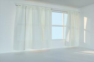 An empty room with sunshine come through the curtain, 3d rendering. photo