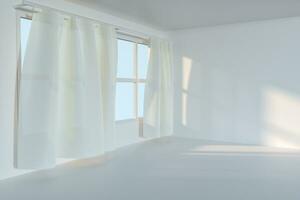 An empty room with sunshine come through the curtain, 3d rendering. photo