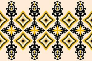 africano ikat floral cachemir bordado en amarillo fondo, tradicional oriental geométrico patrón, azteca resumen ilustración, diseño para tela superficie, ropa, envoltura, decoración, impresión. vector