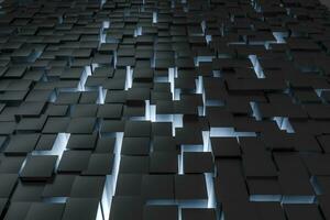 3d rendering, dark background, cube bricks with light effect. Computer digital background. photo