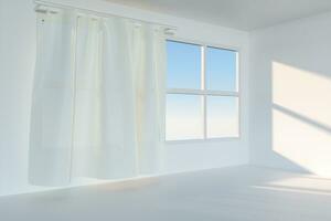 An empty room with sunshine come through the curtain, 3d rendering. photo