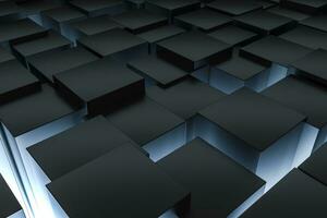 3d rendering, dark background, cube bricks with light effect. Computer digital background. photo