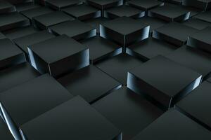 3d rendering, dark background, cube bricks with light effect. Computer digital background. photo