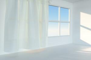 An empty room with sunshine come through the curtain, 3d rendering. photo