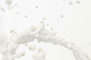 Purity splashing milk with creative shapes, 3d rendering. photo