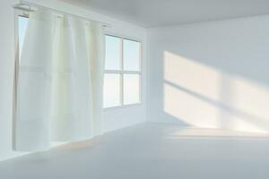 An empty room with sunshine come through the curtain, 3d rendering. photo