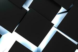 3d rendering, dark background, cube bricks with light effect. Computer digital background. photo