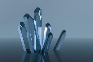 A cluster of blue magic crystal gather together, 3d rendering. photo