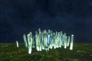 A cluster of precision-cut magic crystal, science fiction and magic theme, 3d rendering. photo