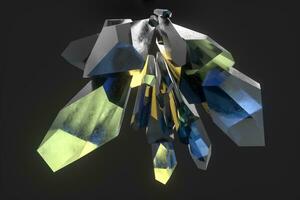 A cluster of precision-cut magic crystal, science fiction and magic theme, 3d rendering. photo