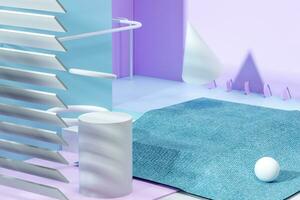 3d rendering, relaxing tint color room with creative shapes. photo